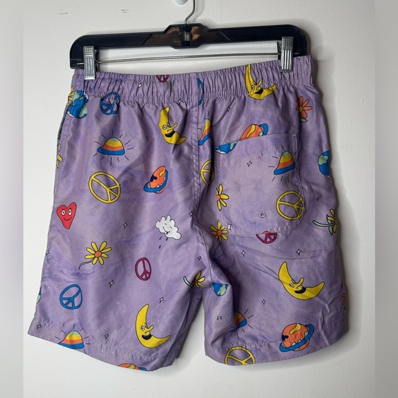 Ambsn Banana Fun Cartoon graphic Print Swim Shorts Mens Medium Purple 7” Inseam - Picture 3 of 5